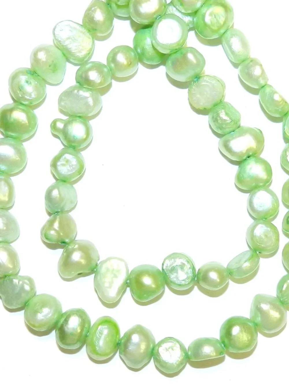 Light Green 5mm - 7mm Flat-Side Potato Cultured Freshwater Pearl Beads 15